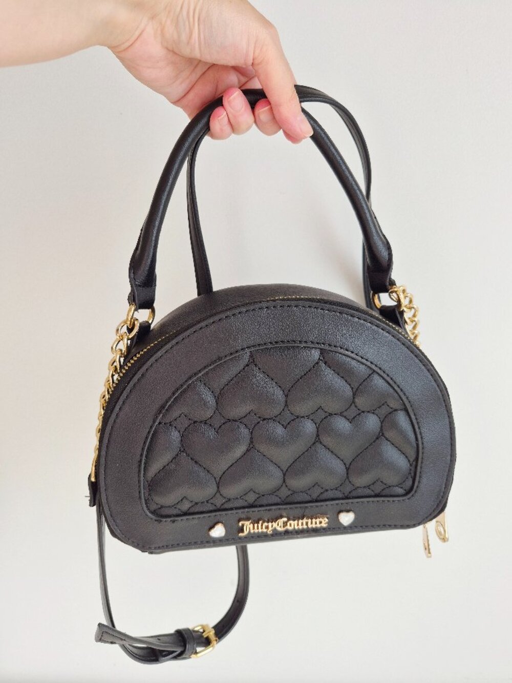 Juicy Couture Heart Quilted Black Crossbody Purse Y2K